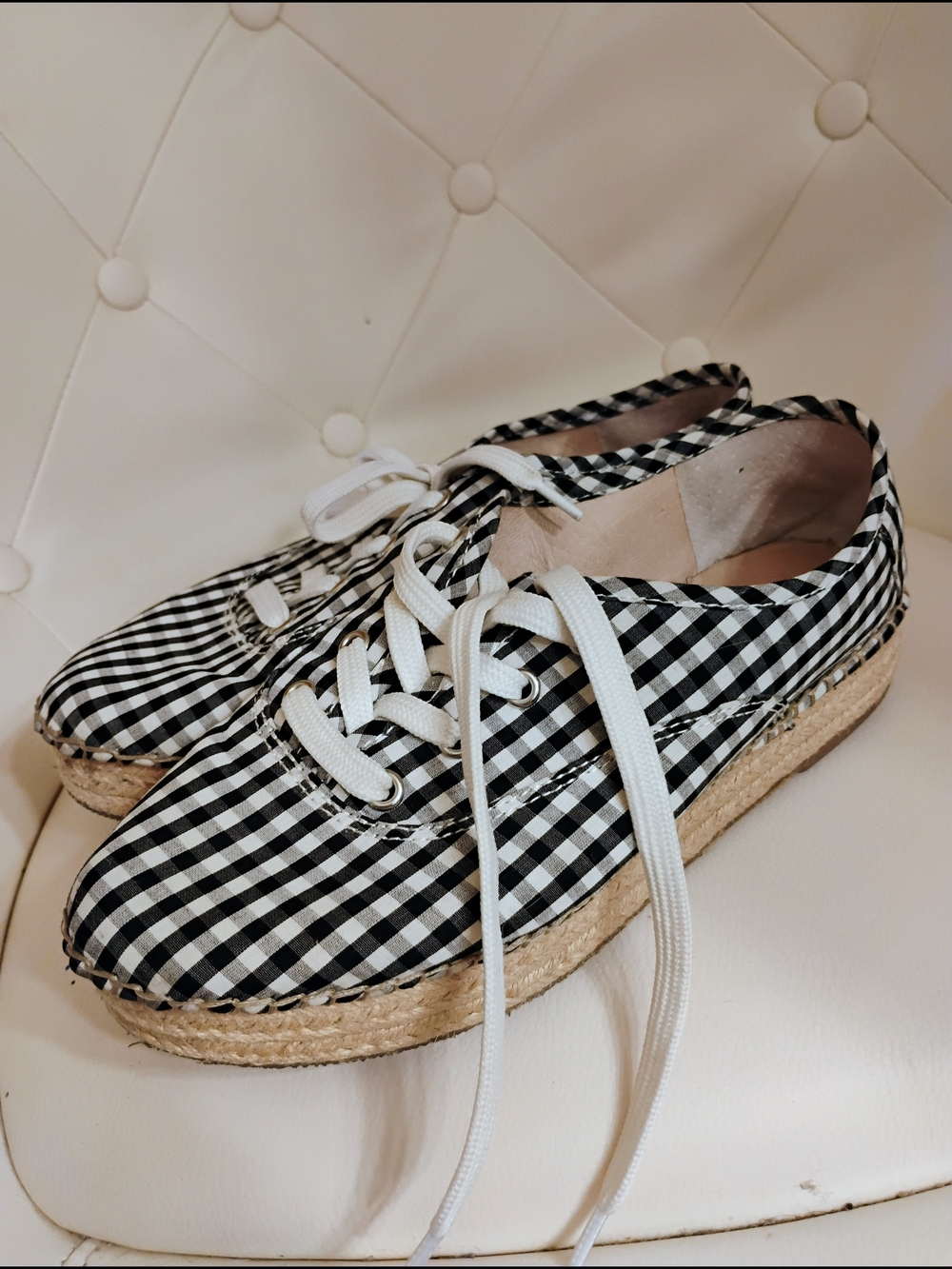 Giani Bini Women's Black & White Gingham Espadrille Lace-Up Sneakers
